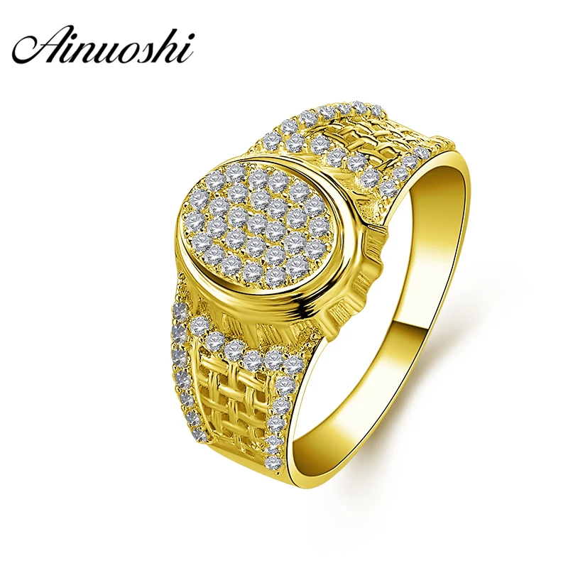 

AINUOSHI 10K Solid Yellow Gold Wedding Band Delicate Oval Design Cluster Ring Luxury 5g Wedding Engagement Gold Jewelry Men Ring