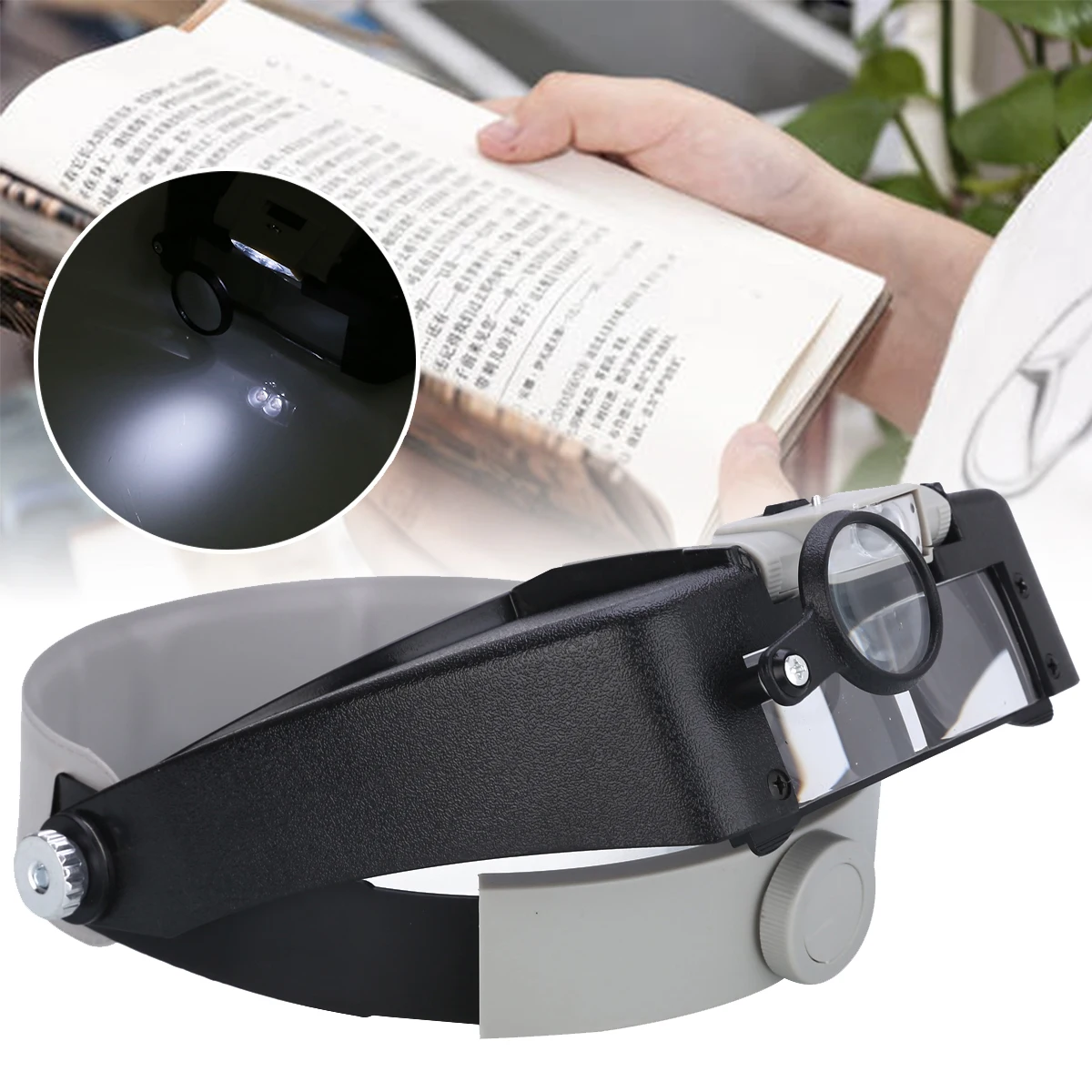 High Quality Head Magnifier Headband LED Power Light Visor Glasses for Jewelry Making Elderly Reading  Magnifying Optical Lens