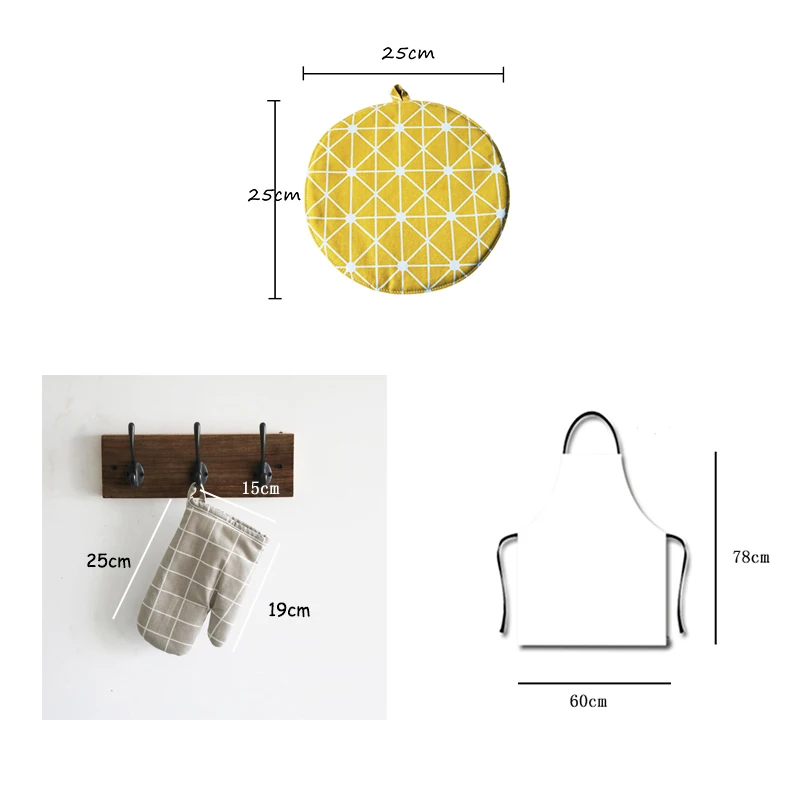 4pcs/set Kitchen Gloves Microwave Baking Glove Oven Mitts Cooking Apron Bakeware Placemat Table Mat (2 Oven Mitts+1 Apron+1 Mat)