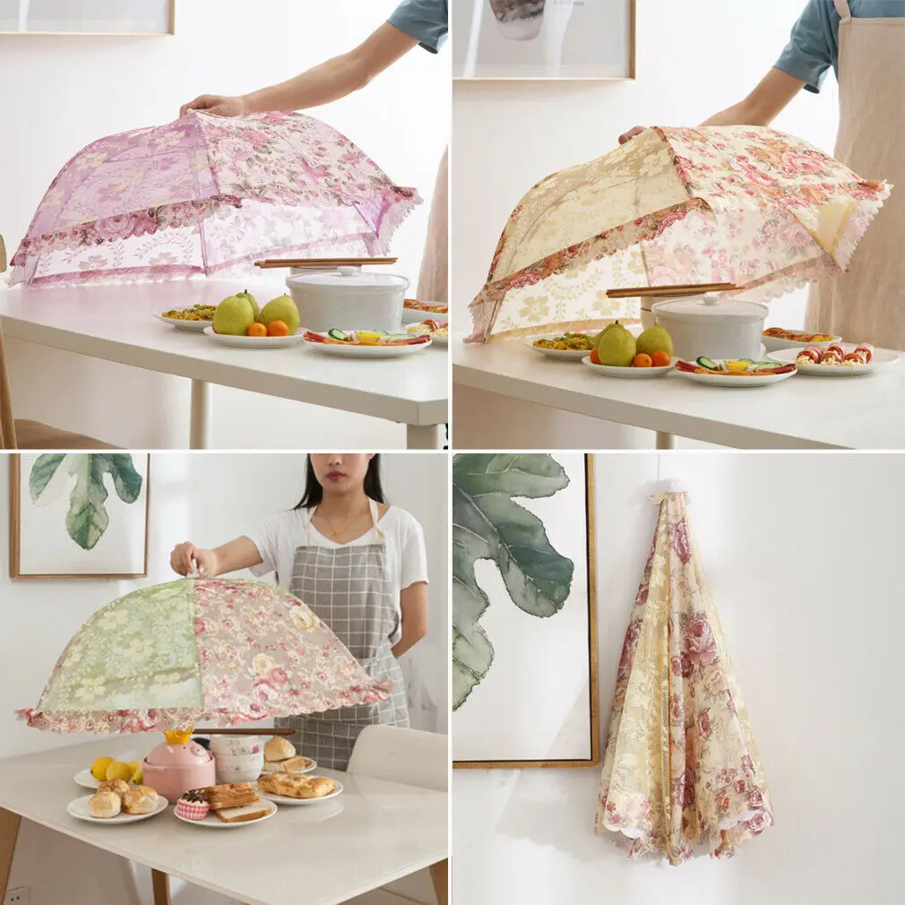 

Foldable Print Kitchen Food Table Cover Tent Umbrella Outdoor Camp Cake Cover Lace Mesh Net