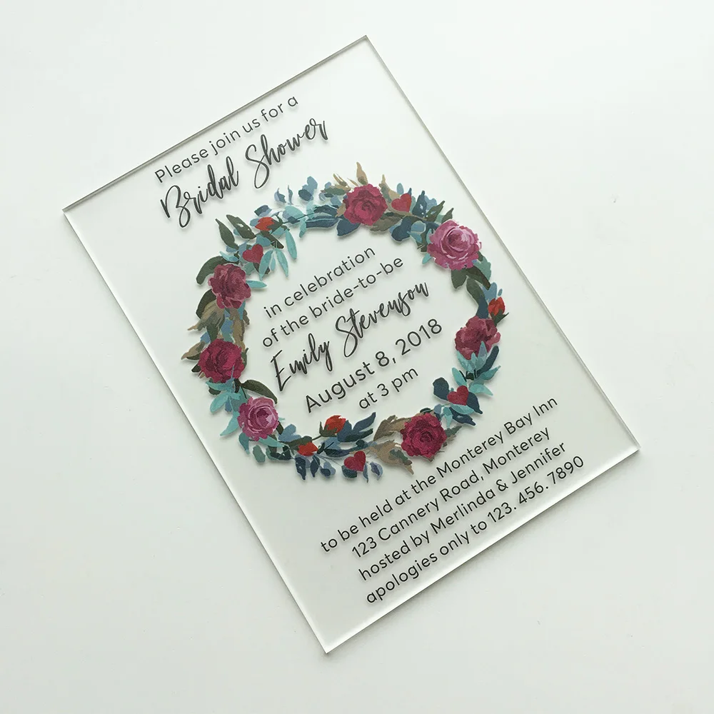  50pieces Per Lot Customized Rustic Floral Watercolor Style 5x7inch Frosted Acrylic Wedding Bridal S - 32866026477