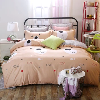 

Home Fashionable Cartoon Bedding Set Simple Soft Polyester Fibre Bedclothes Skin-Friendly Pillowcase Duvet Cover Bedsheet