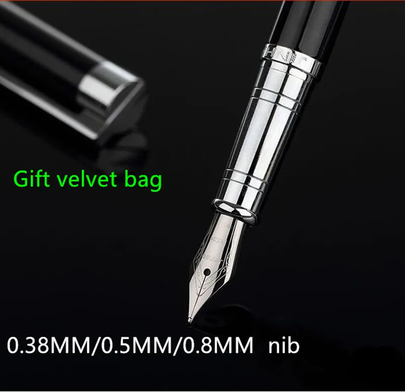 Duke P3 metal Bright Black Silvery Clip Medium M Nib Fountain Pen