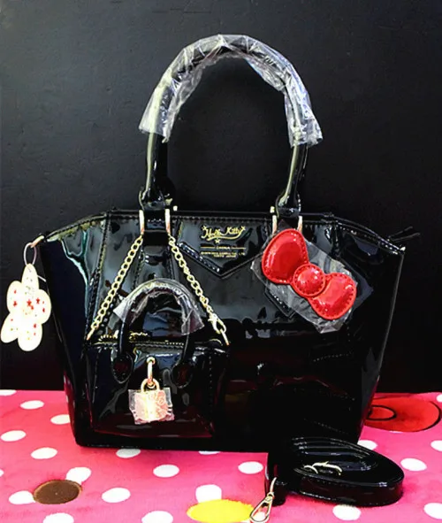 Рисунок «Hello kitty» 2 в 1 сумка кошелек+ маленькая сумка для монет XW-14511 - Цвет: Black