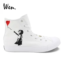 Вэнь ручная окрашенные кроссовки маленькая девочка красный шар дизайн белые мужские женские повседневные парусиновые туфли Подарки для мальчиков девочек