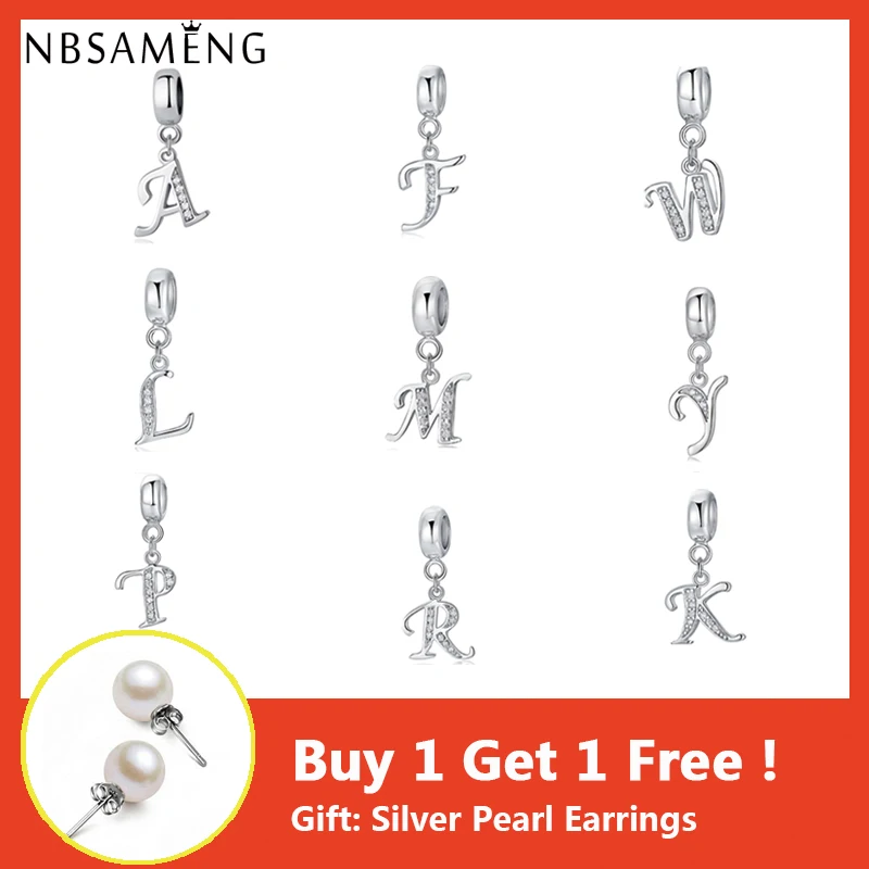 

A-M Authentic 925 sterling silver Pendant 26 letter With crystal Bead charms Fit pandora Bracelets & Bangles DIY jewelry SS2657