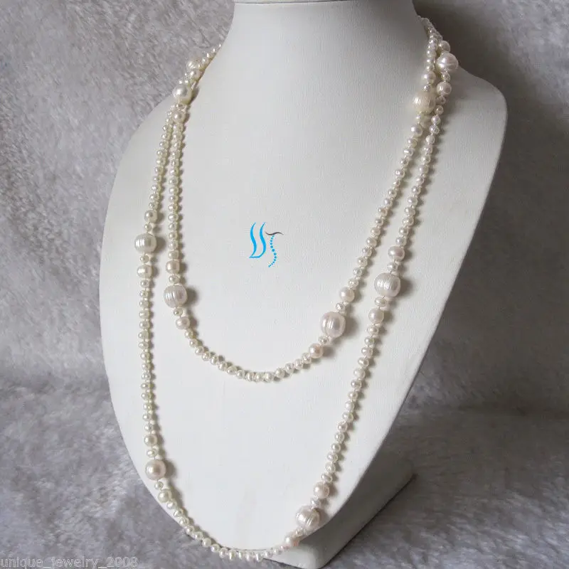

52" 4-10mm White Graduated Freshwater Pearl Necklace Strand Cultured