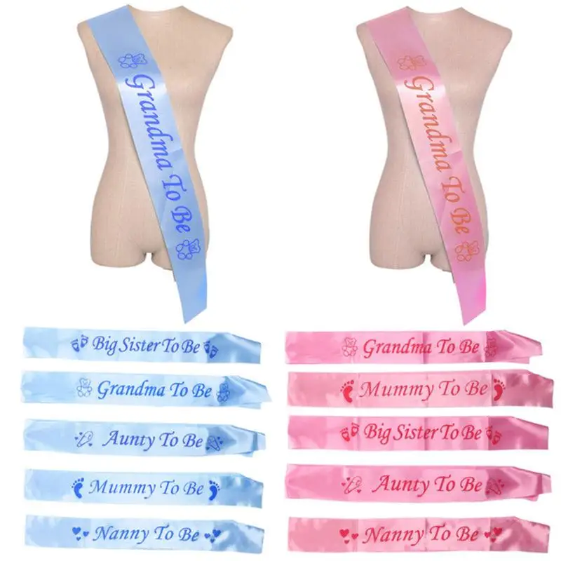 Baby-Shower-Party-Sashes-Grandma-To-Be-Satin-Sash-Ribbon-Footprint