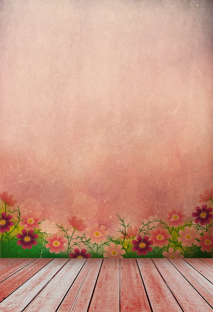 

Laeacco Gradient Flowers Wall Wood Planks Floor Photography Backgrounds Vinyl Custom Photographic Backdrops For Photo Studio