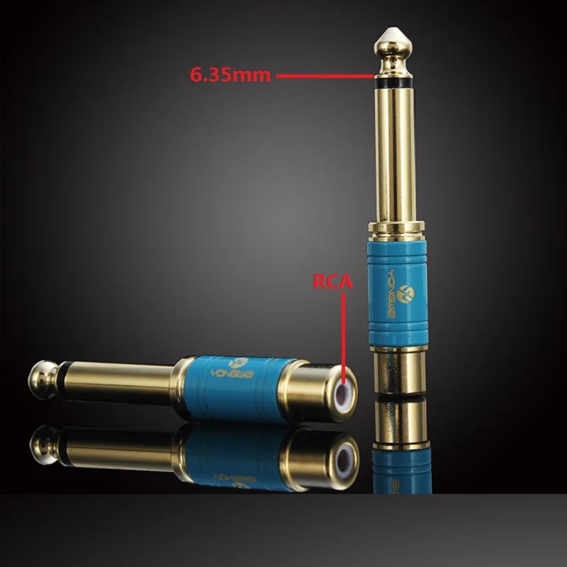 

1PCS 2Pole Mono Channel 6.35mm Male to RCA Female Adapter Connector Plug Red Blue 6.35mm to RCA Audio Jack For microphone