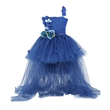 Elegant Flower Girls Clothing Christmas Dress Kids Knee Length Peacock Dress Girl Party Tulle Tutu Dress Vestido with Long Tail knee length blush pink flower girl dresstiered tulle cupcake toddler infant tutu girl birthday dress