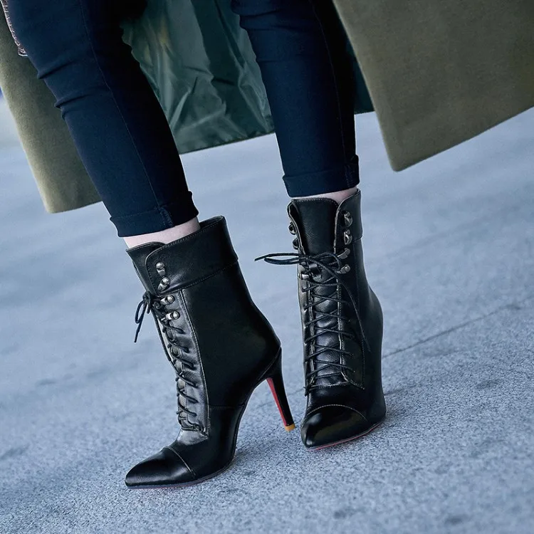 

Hot Big size 34-43 Women Short Ankle boots Sexy high-heel pointed toes Spring Autumn Winter shoes High-quality 6-23