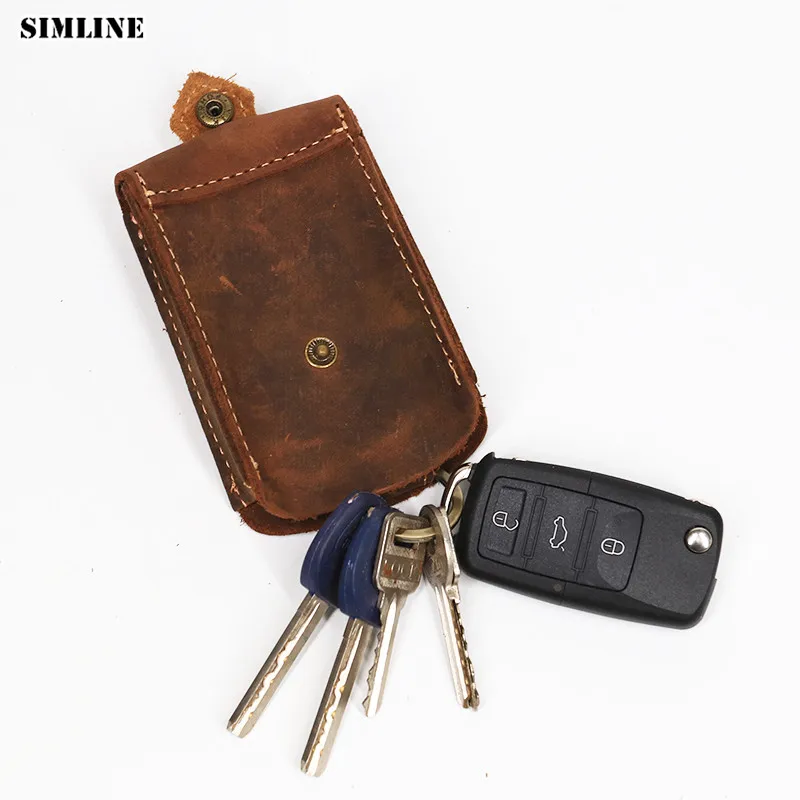 SIMLINE пояса из натуральной кожи ключ бумажник для мужчин Винтаж Crazy Horse коровьей ключи женские кошельки держатель Чехол сумка ключница - изображение