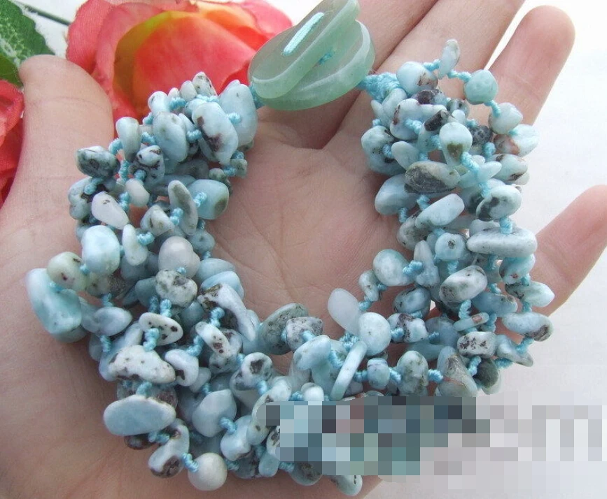 

0624 6Strds Natural Larimar Chips Bracelet