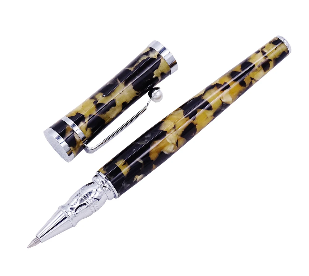 

Fuliwen Celluloid Rollerball Pen with Refill , Maple Leaf Yellow-Black Fashion Writing Pen Business Office Home School Supplies