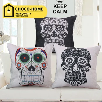 

Original fashion flax home cushion hold throw pillow skull retro printed sofa office car home decorative pillow neck roll45*45cm