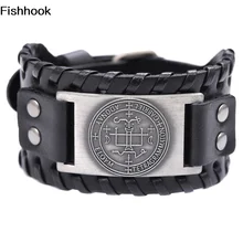 Fishhook модный Габриэль Ангел шаблон Pulseira Masculina языческий амулет кожаные черные браслеты Регулируемые мужские ювелирные изделия