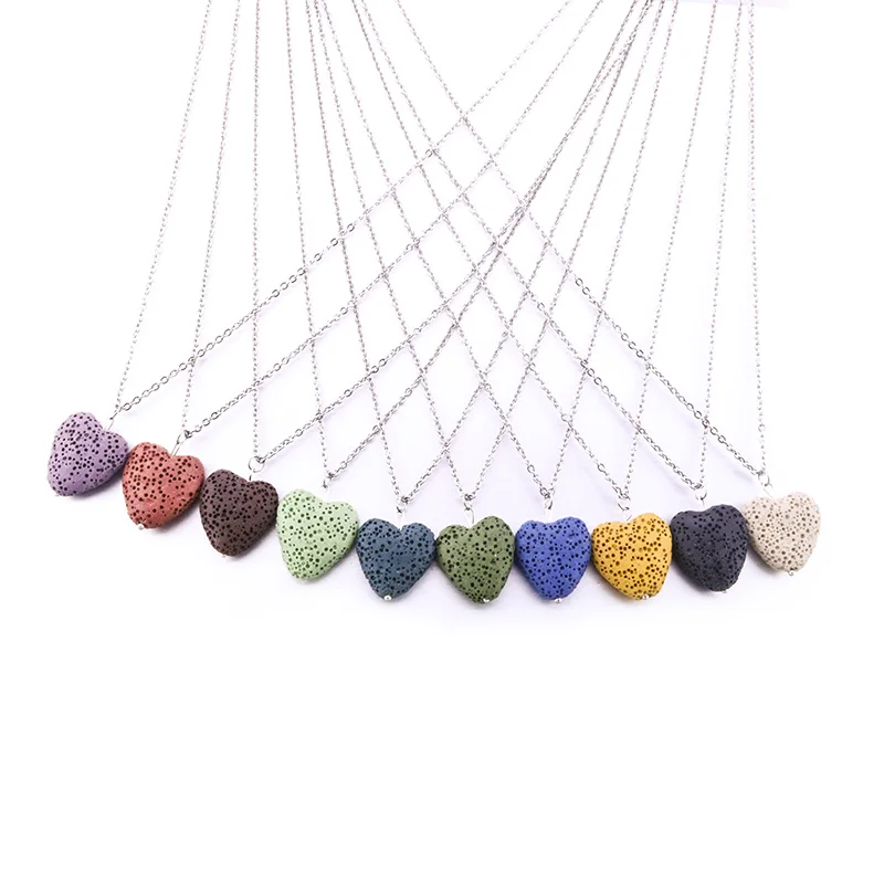 

Heart Love Lava Stone Necklace Essential Oil Diffuser Volcanic Rock Silver Color Necklace for Women Jewelry