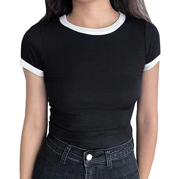 

New Patchwork Solid Casual Femme Girls Skinny Body Top Bodysuits Mujer Clothes Bodycon O-neck Short Sleeve Women Rompers TS108