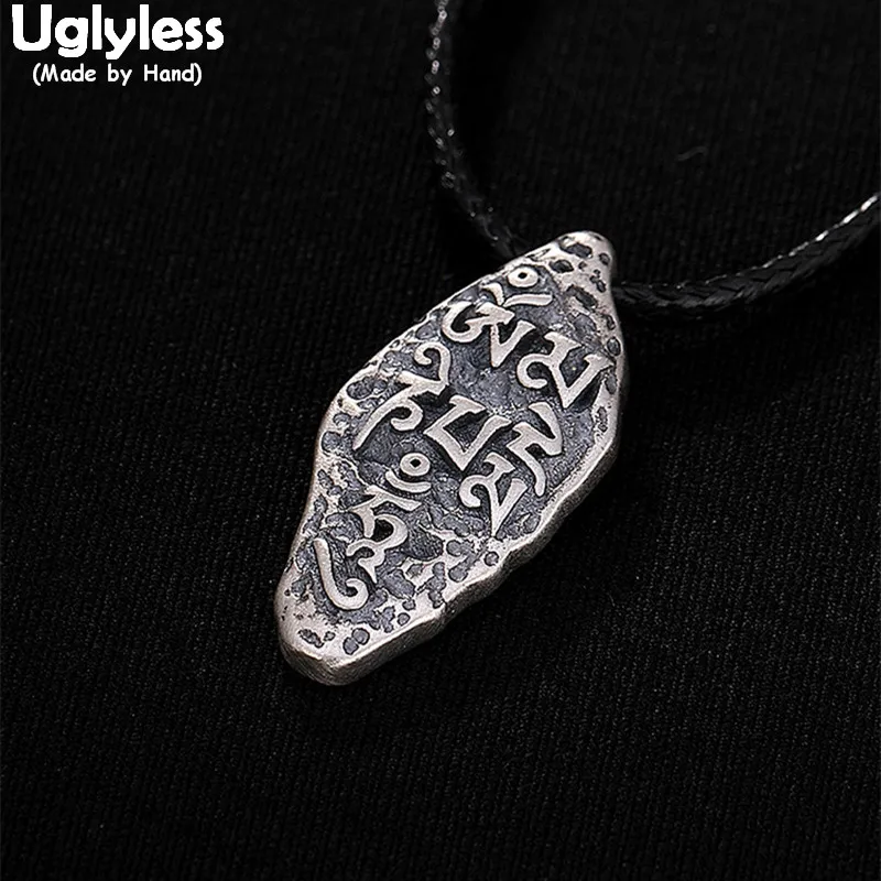 

Uglyless 100% Real Solis 925 Sterling Silver Mantra Pendants Necklaces NO Chain Handmade Irregular Meteorite Pendant Thai Silver
