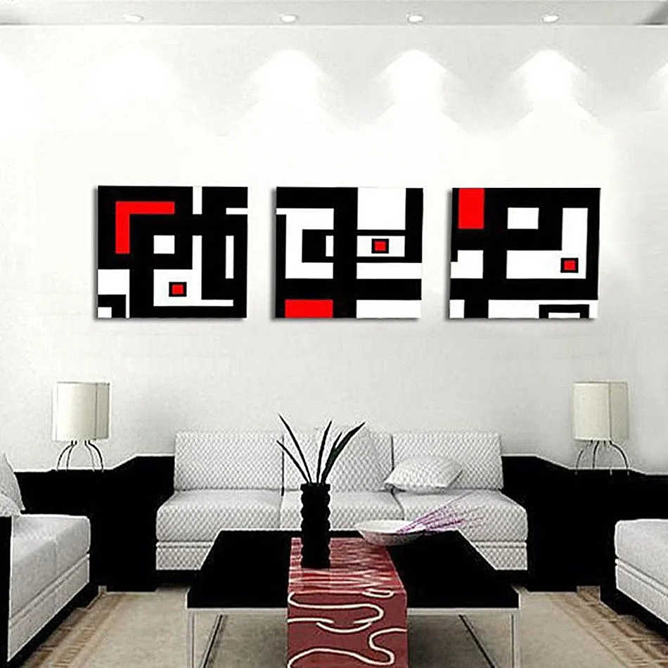 Unframed 3 панели абстрактная картина белый красный и черный геометрический рисунок настенная живопись Печать холст для украшения дома