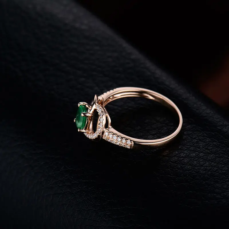 2019 Для женщин изумрудные кольца реального 18Kt розовое золото центр овал