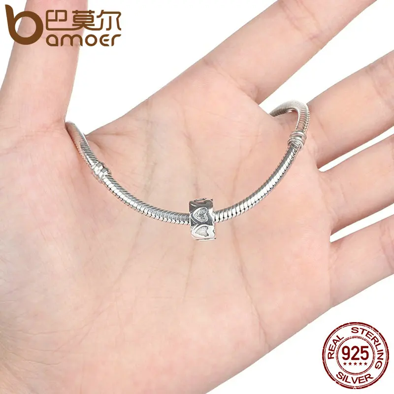 BAMOER Fashion 925 Sterling Silver Row Of Hearts Romantic Love Clip Charms fit Bangles & Bracelets Women DIY Accessories PSC033