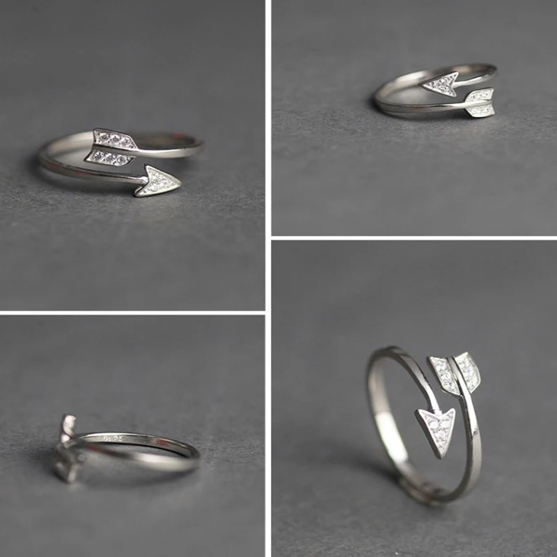 Qevila 2019 New Arrival Fashion Silver Plated Arrow Crystal Rings for Women Adjustable Engagement Ring Arrow Women Wedding Rings (3)