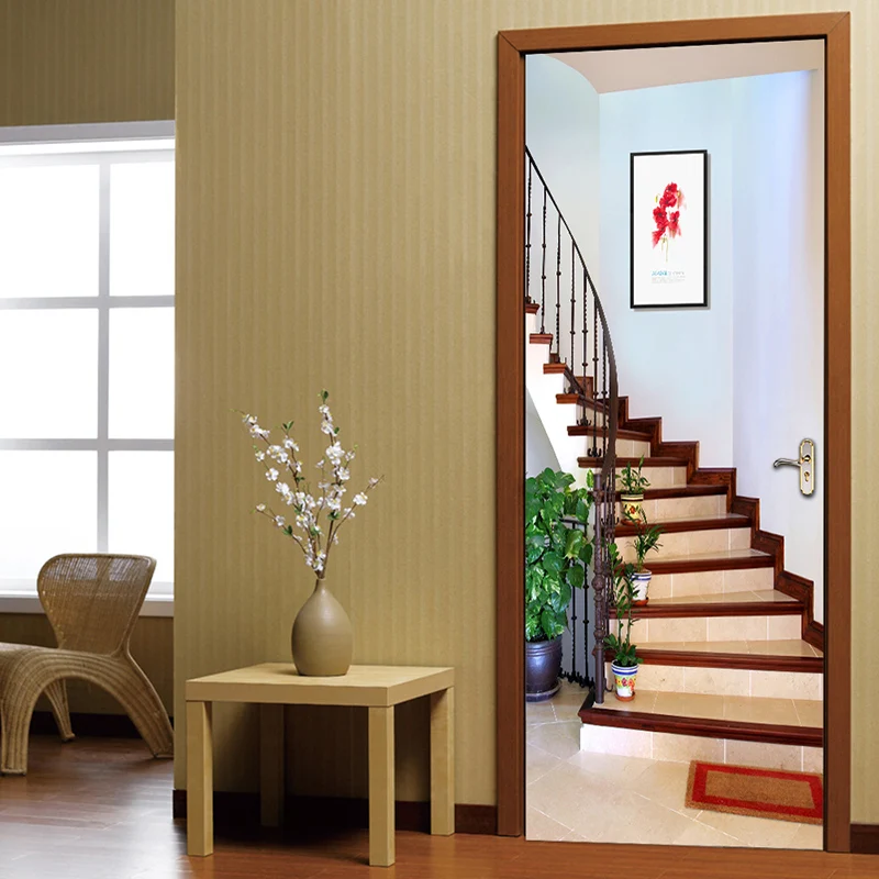 Креативная лестница 3D наклейка на дверь обои домашний Декор ПВХ водонепроницаемые самоклеящиеся обои для гостиной украшение двери
