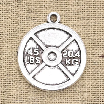 

6pcs Charms Barbell Disc Weight 45lbs 20.4kg 24x28mm Antique Bronze Silver Color Pendants DIY Making Findings Tibetan Jewelry