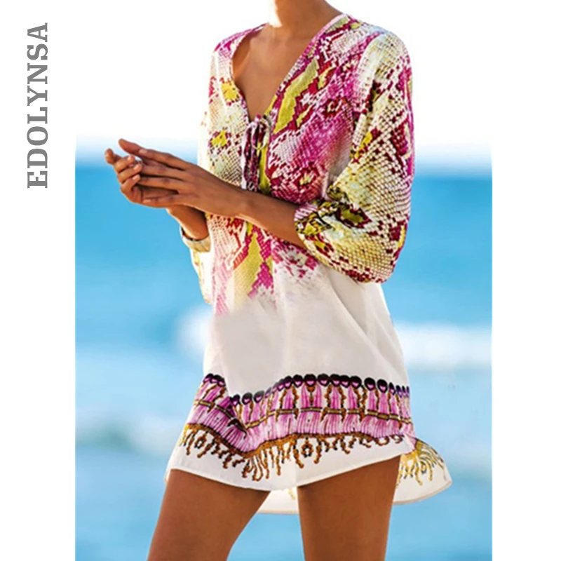 82 50 De Réductionrobe De Plage En Mousseline Caftan Robe Sexy Maillot De Bain Cravate Haut Long Maillot De Bain Bikini Robe Plage Sarongs Paréo