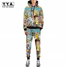 Рик и Морти, с принтом, с капюшоном, Осенние штаны, хип-хоп, мужские,, новая мода,, свитера со штанами, наборы, мужские толстовки, пуловеры