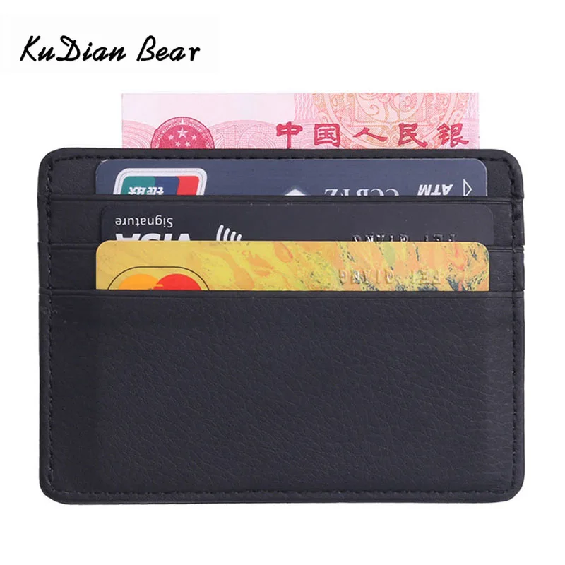 KUDIAN BEAR Leather Slim Men Credit Card Holder Brand Designer Card