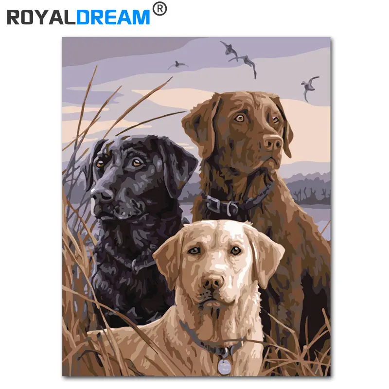 Картина маслом ROYALDREAM Three Puppies DIY по номерам абстрактная европейская живопись на