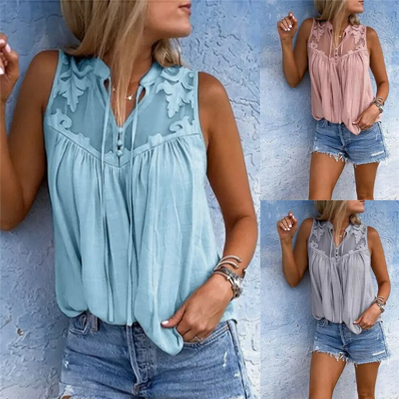

Women'S Sexy Tops Lace V-Neck Solid Color Suspenders Slim Summer Sleeveless Top Vest Tank