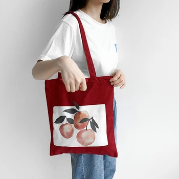 

Korea Chic Environmental Shopping Bag Foldable Orange Print Canvas Tote Bags Women Backpack Fashion All Match Reusable Book Bag