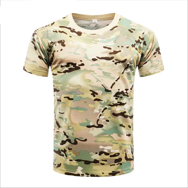 Мужская Военная тактическая футболка Летняя камуфляжная охотничья футболка армейская тренировочная Боевая дышащая Спортивная футболка