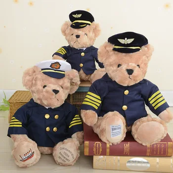 

High Quality 1pc 25cm New Cute 2 styles Pilot Teddy Bear Plush Toy Captain Bear Soft Stuffed Animals Doll kids toy Birthday Gift