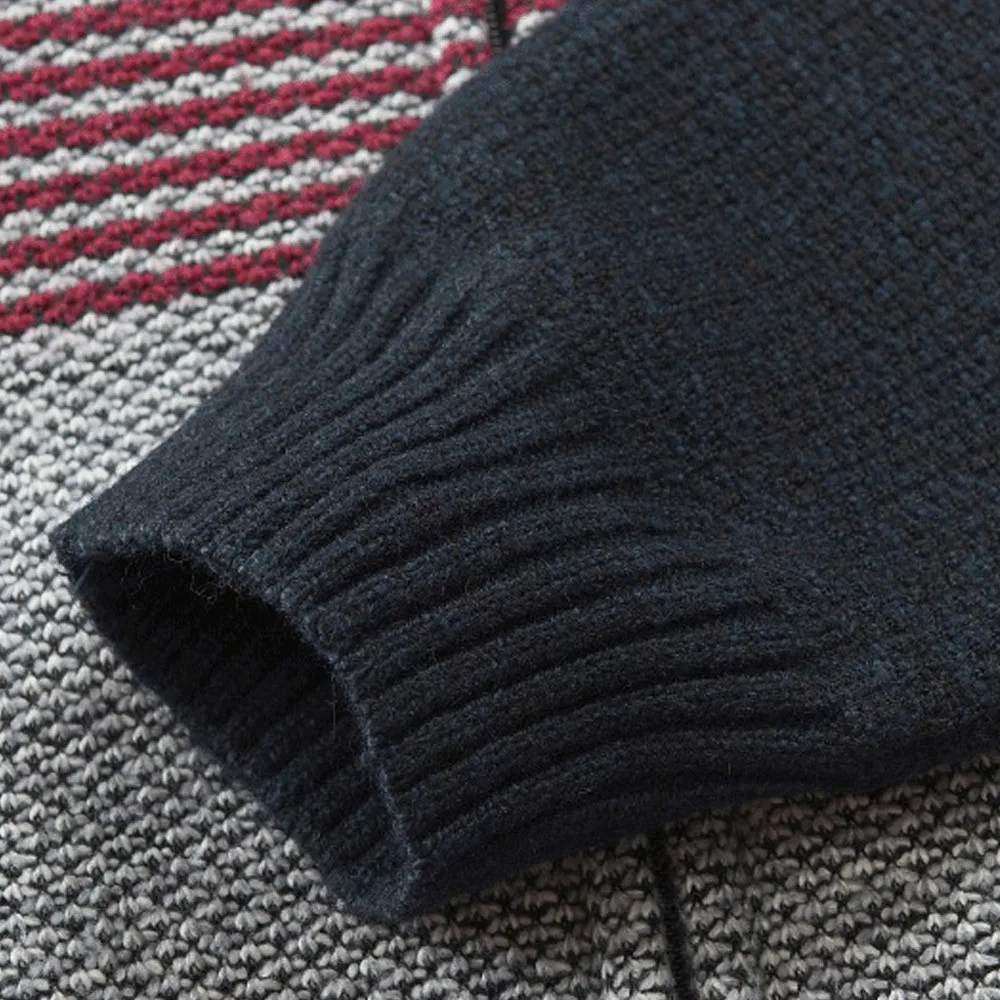 Rebicoo Вязание свитер с капюшоном зимние уличные толстовки полосатый свитер-пуловер свитшоты на молнии с капюшоном для Для мужчин хип-хоп