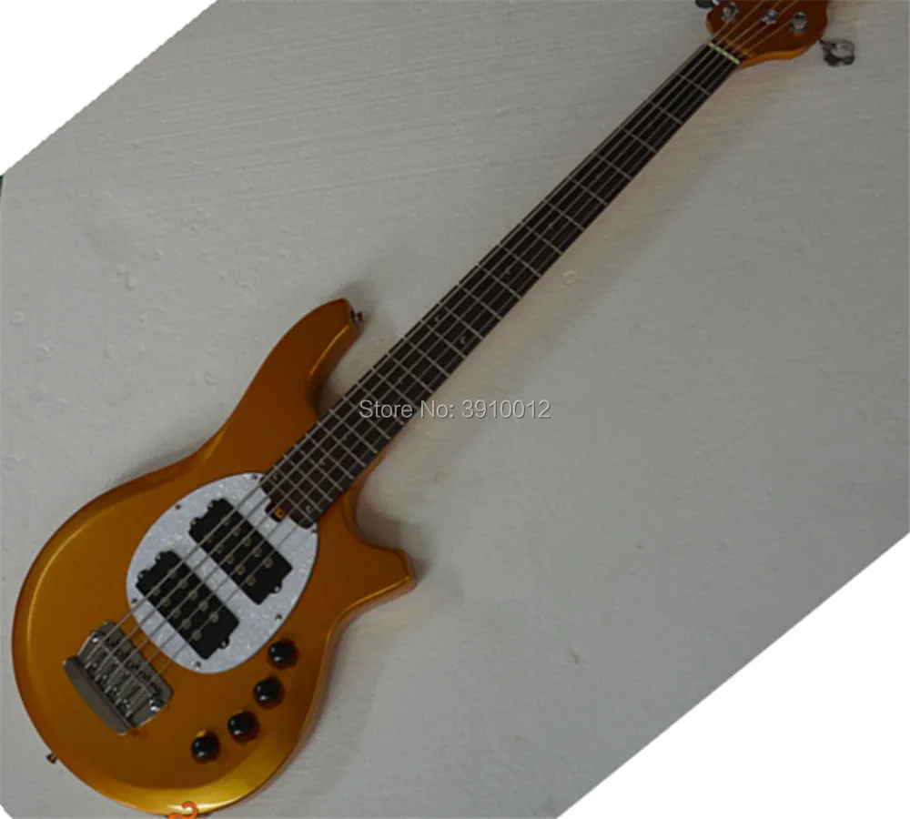 Wholesale High Quality 5 Strings Music Man Bongo Gold color Bass Guitar  free shipping 