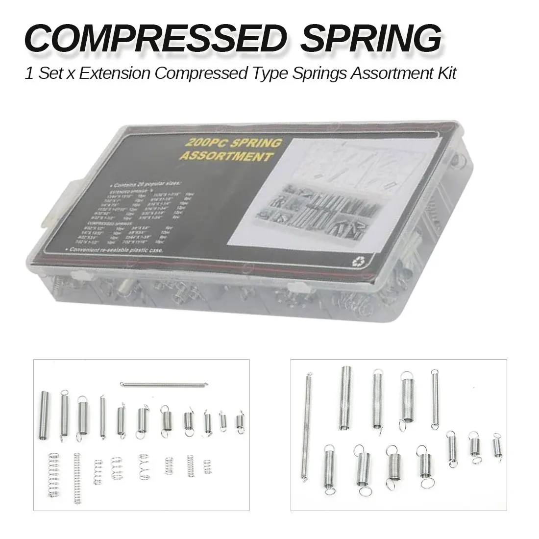 

Stainless Steel Spring Assortment Set Zinc Plated Steel Compression Carburetor Extension 200pcs/set