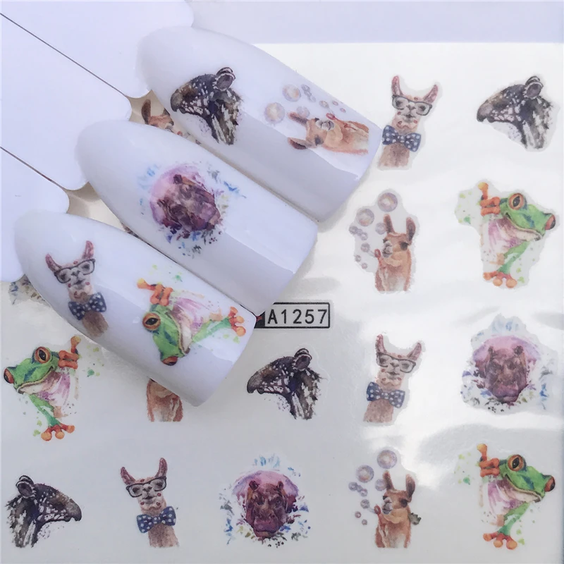 WUF 1 лист дизайн цветок блестящие наклейки для ногтей Вода передачи животных стили/Рождество серии дизайн ногтей наклейки