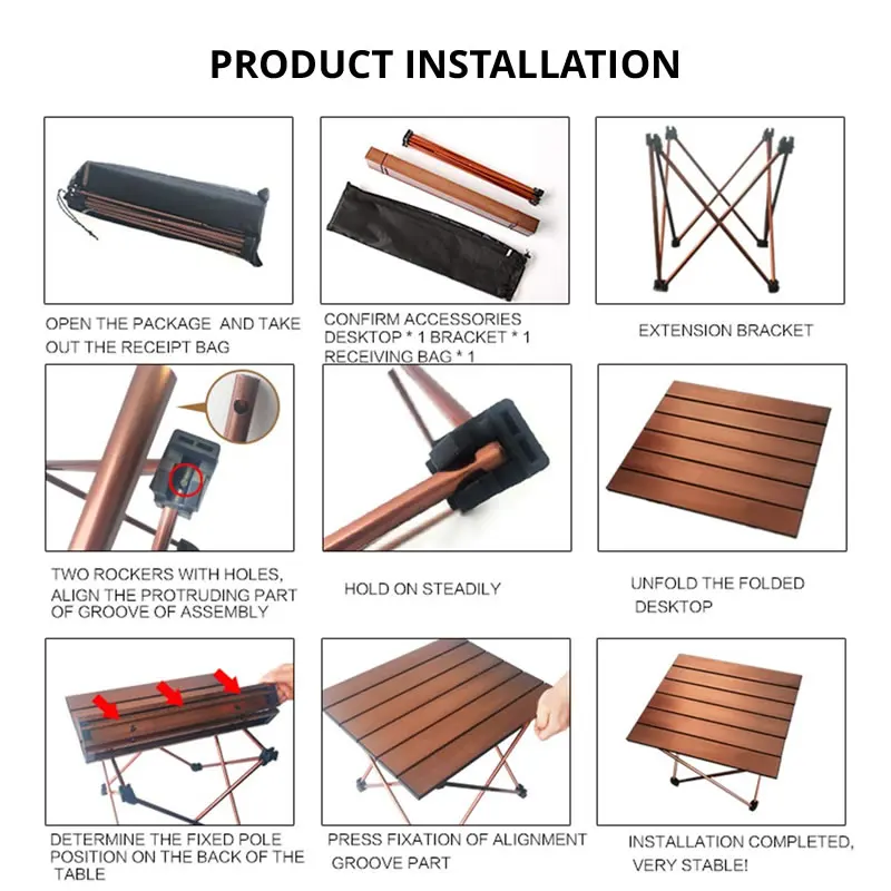 Коричневый алюминиевый портативный складной стол для кемпинга