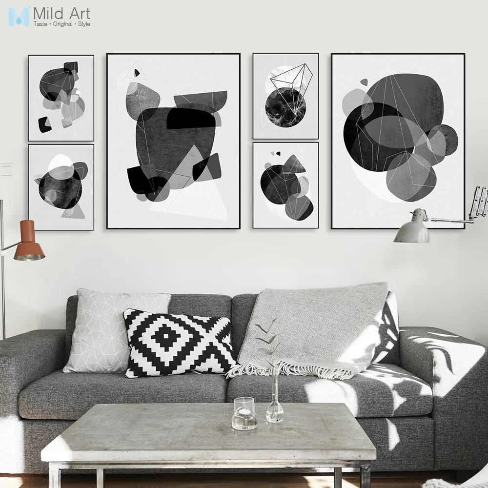 Black White Abstract Geometric Shape Nordic Poster A4 Big Wall Art Canvas Painting Modern Living Room Home Deco Picture No Frame | Дом и сад