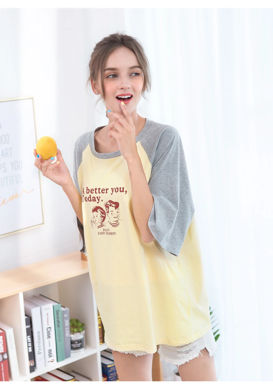 Pijama de Maternidade Roupas para Wemon Yatemao Moda Tops T-shirt Gravidez Maternidade Looser Meia Manga Tamanho Grande Parte Superior Ocasional 16 Mamãe e Bebê