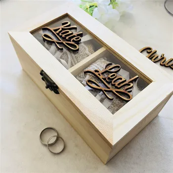 

Personalized Ring Pillow Box Wedding Ring Box Custom Bride Groom Name Romantic Wooden Ring Bearer Box Wedding Supplies