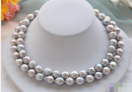 

Free shipping@@@@@ P4286 2row 12mm gray almost round Edison PEARL NECKLACE mabe clasp