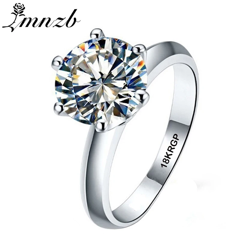 

LMNZB 18KRGP White Solitaire 2 Carat Ring Gold Color Round 8mm Cubic Zirconia Stone Fashion Wedding Rings for Women LR16801