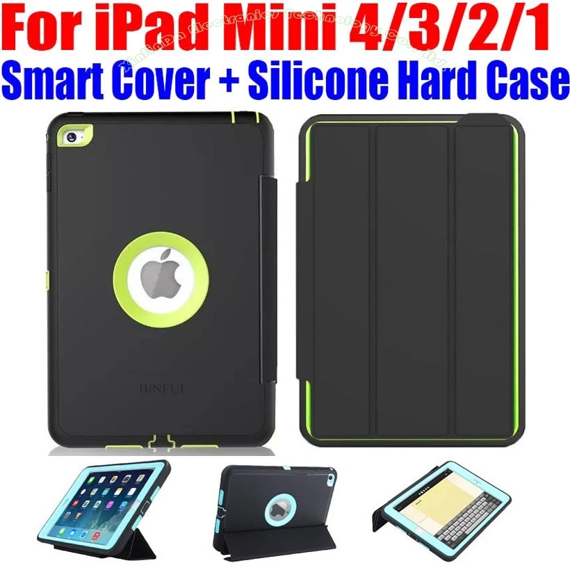 Online Para el iPad Mini 4 3 2 1 Smart Cover + funda de silicona TPU caso niños seguro Armadura a prueba de golpes a prueba de servicio pesado con Protector de pantalla IM408