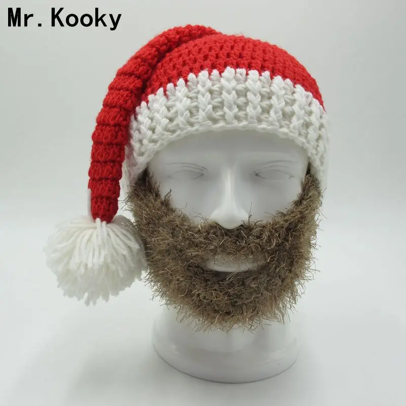 

Mr.Kooky Novelty Beard Santa Claus Beanies Men's Women's Funny Christmas Hats Xmas Party Mask Handmade Winter Warm Gorros Gifts